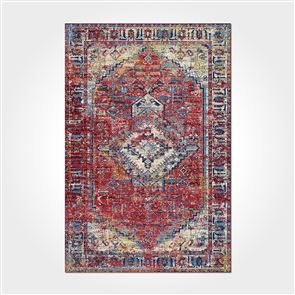 Kırmızı Eskitme Otantik Göbekli Baskı Kilim - DKB1002