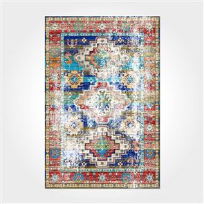 Renkli Eskitme Otantik Göbekli Baskı Kilim - DKB1030