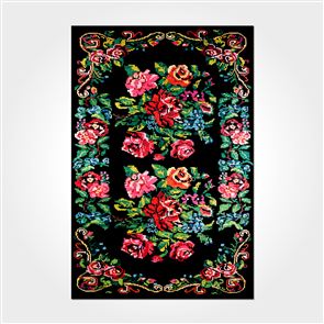 Siyah Renkli Otantik Karabağ Desenli Göbekli Baskı Kilim - DKB1037