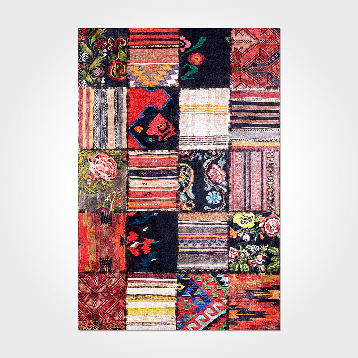 Dekozer Patchwork Kaymaz Taban Yıkanabilir Dijital Baskı Halı DKB1049