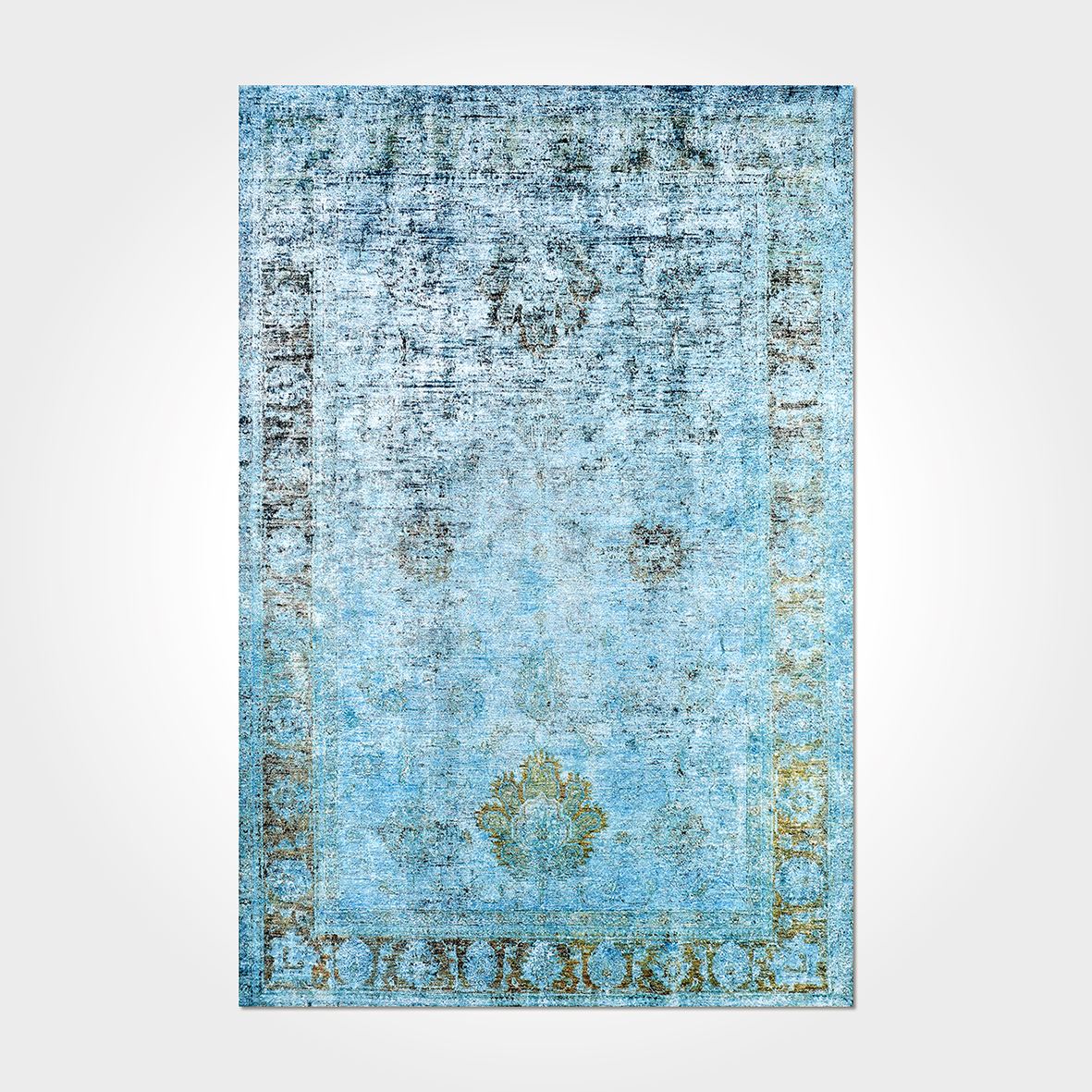 Mavi Renkli Bordürlü Otantik Desenli Baskı Kilim - DKB1058