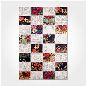 Dekozer Patchwork Çiçekli Kaymaz Taban Yıkanabilir Dijital Baskı Halı DKB1069