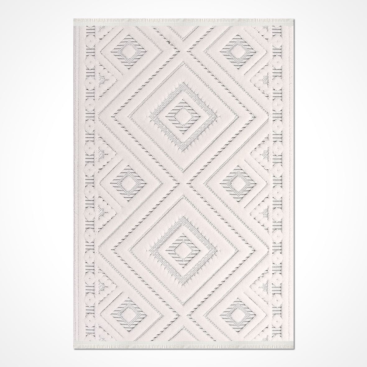 DEKOZER GEOMETRİK DESENLİ KOLAY TEMİZLENİR KREM - GRİ SİSAL HALI DKS11415