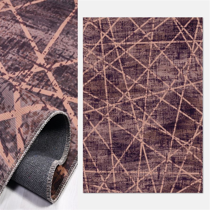 Geometrik Otantik Eskitme Toz Tutmaz Baskı Kilim - DK91318