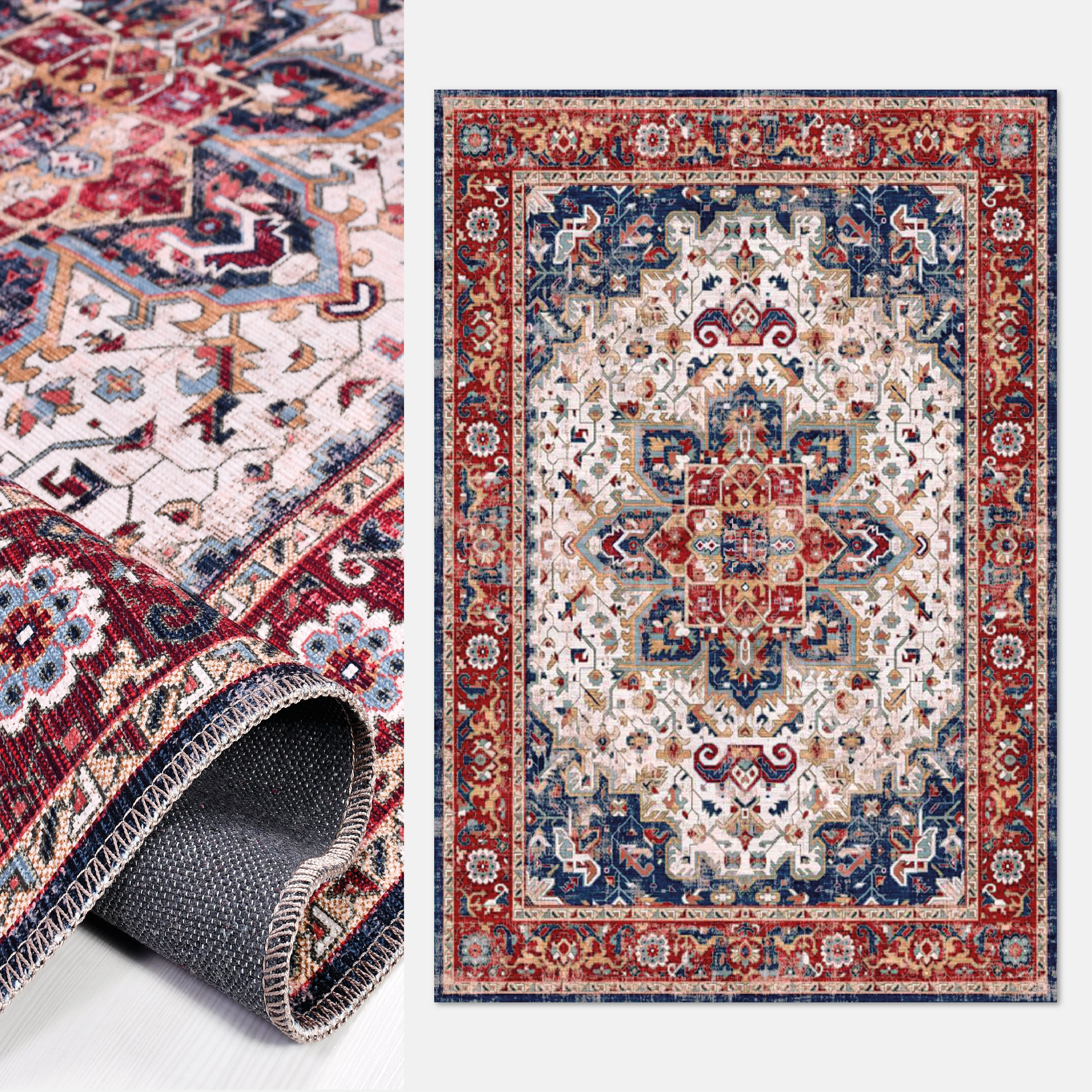 Otantik Desen Kırmızı Eskitme Toz Tutmaz Baskı Kilim - DK91323