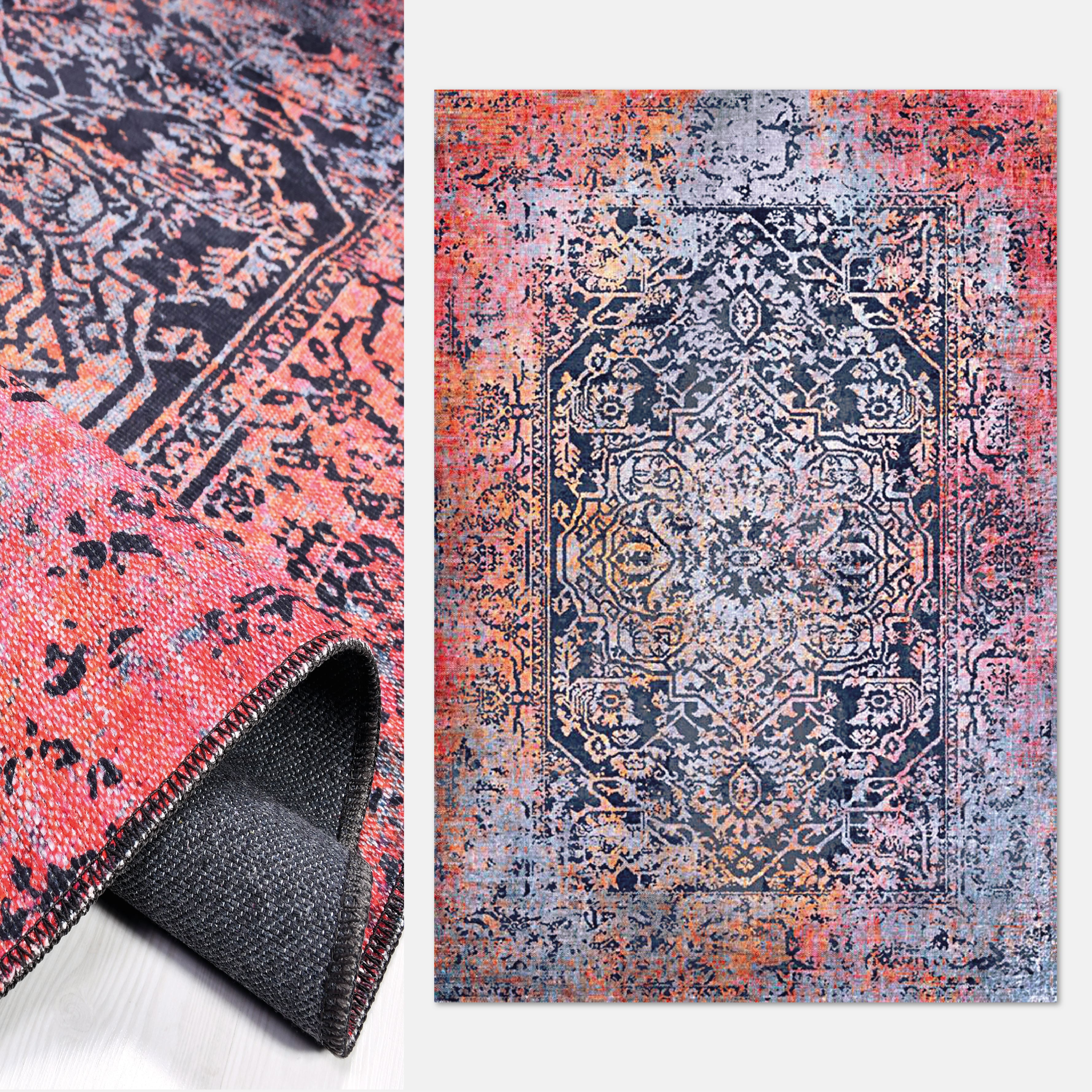 Otantik Desen Eskitme Toz Tutmaz Baskı Kilim - DK91325
