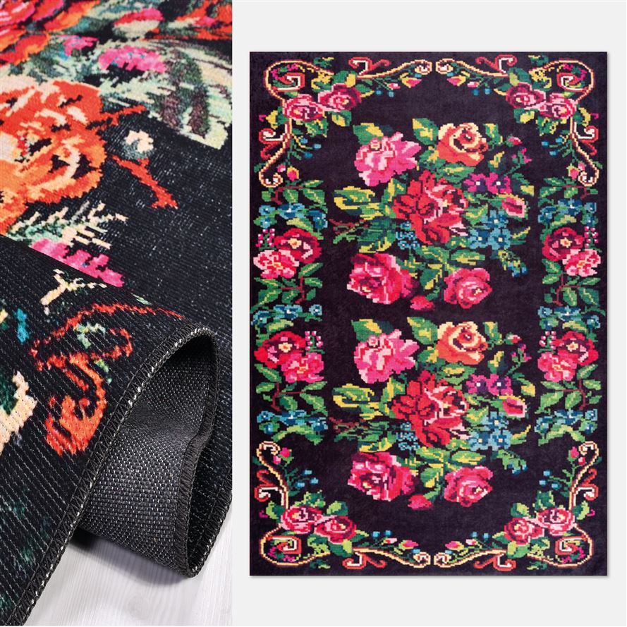 Otantik Çiçekli Desen Toz Tutmaz Baskı Kilim - DK91326