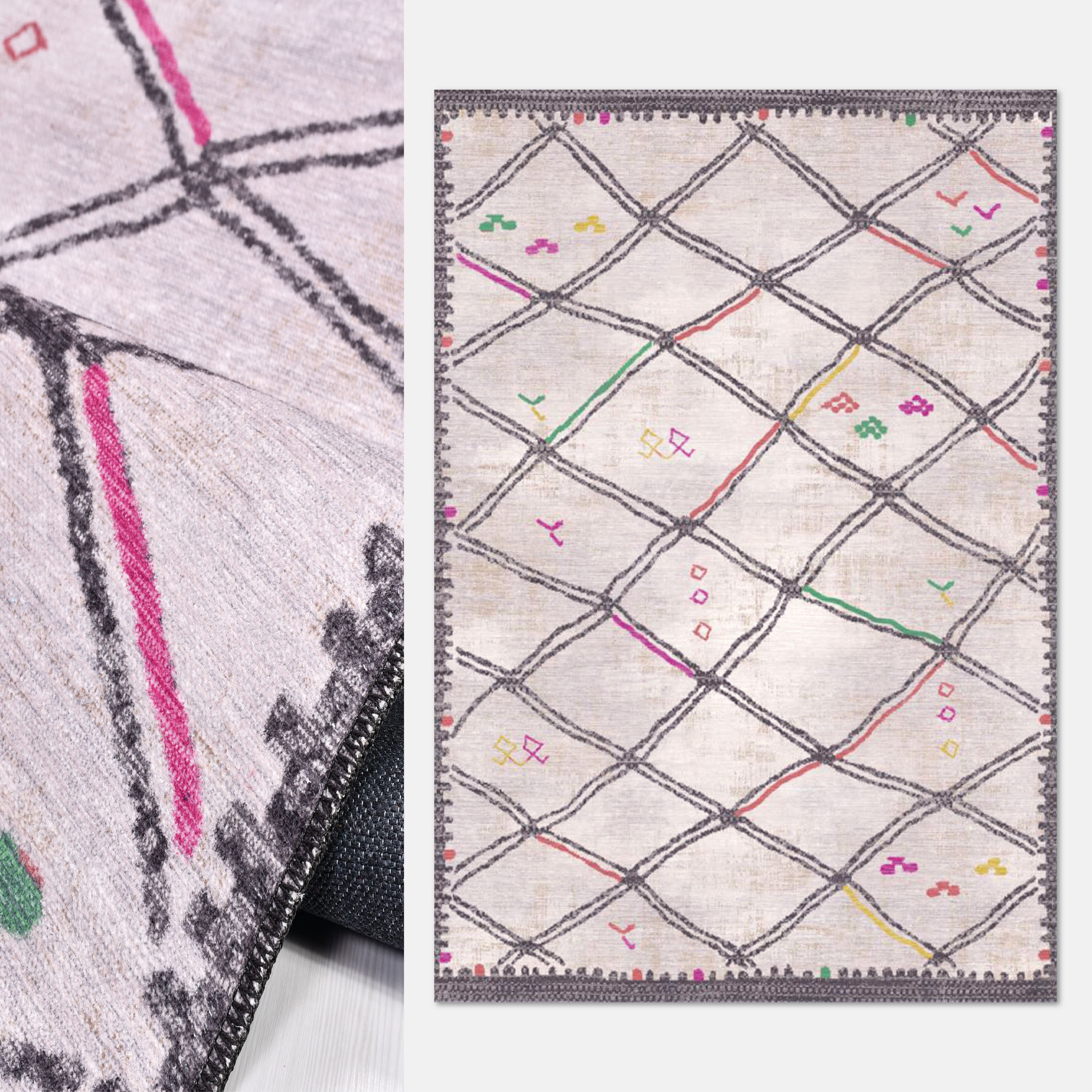 Beyaz Gri Otantik Desen Toz Tutmaz Baskı Kilim - DK91333