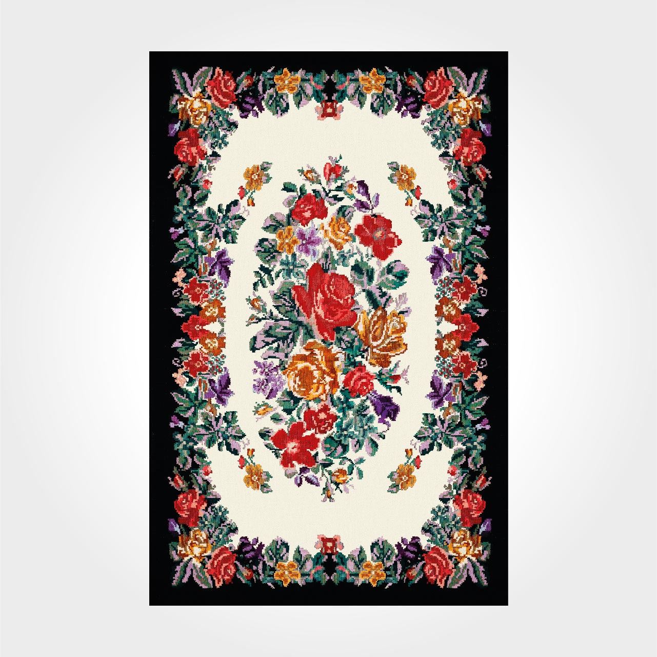 Siyah Beyaz Karabağ Desen Kilim - DK82020
