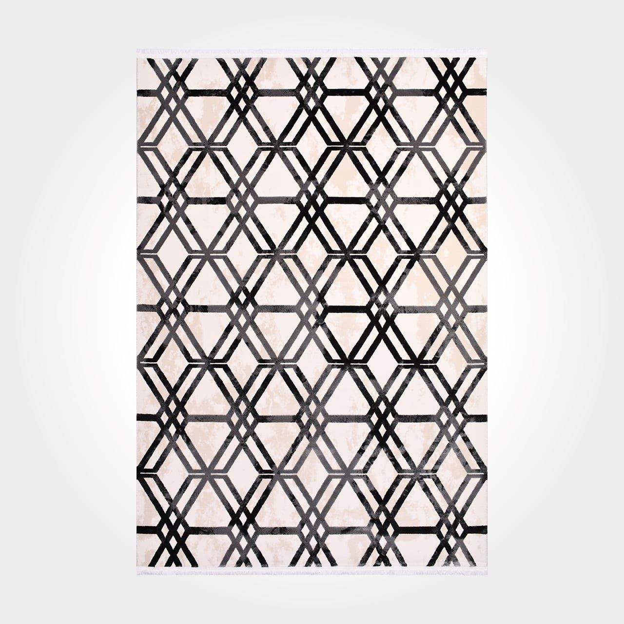 Antrasit Krem Geometrik Desen Halı - DK92638