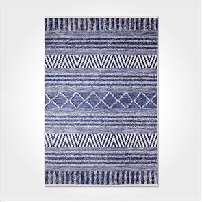 İskandinav Çizgi Desenli Mavi - Beyaz Baskılı Kilim - DKB3021