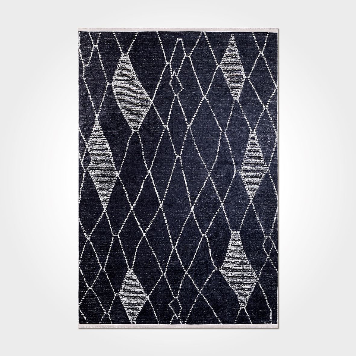 İskandinav Çizgi Desenli Siyah - Gri Baskılı Kilim - DKB3022