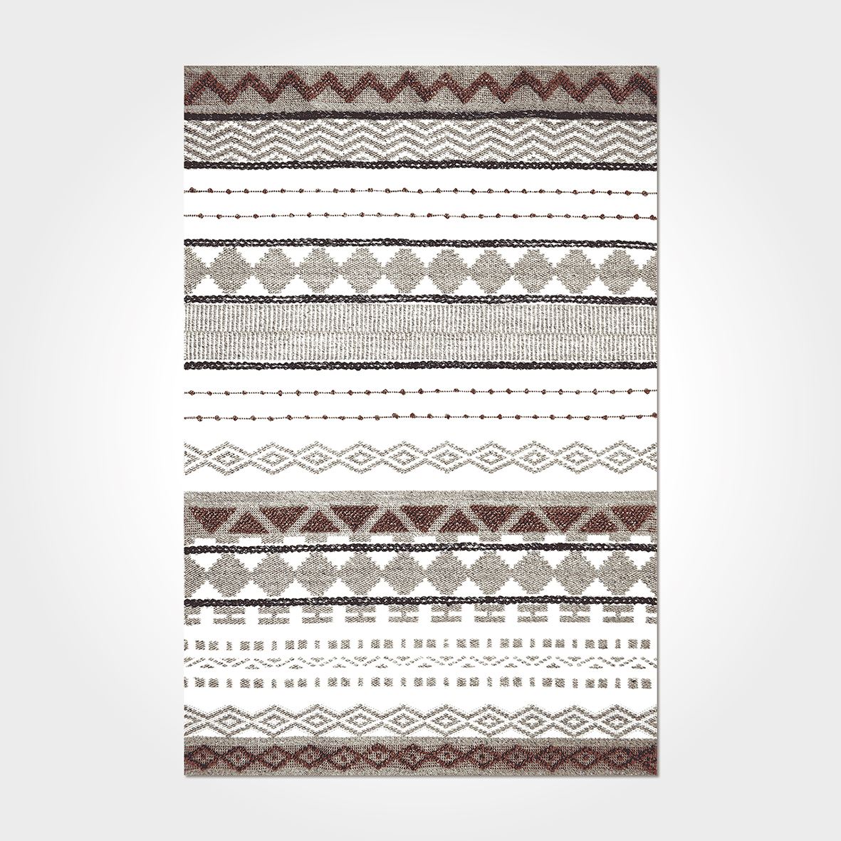 İskandinav Çizgi Desenli Otantik Kahve - Beyaz - Gri Renkli Baskılı Kilim - DKB3034