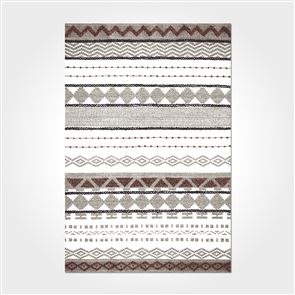 İskandinav Çizgi Desenli Otantik Kahve - Beyaz - Gri Renkli Baskılı Kilim - DKB3034
