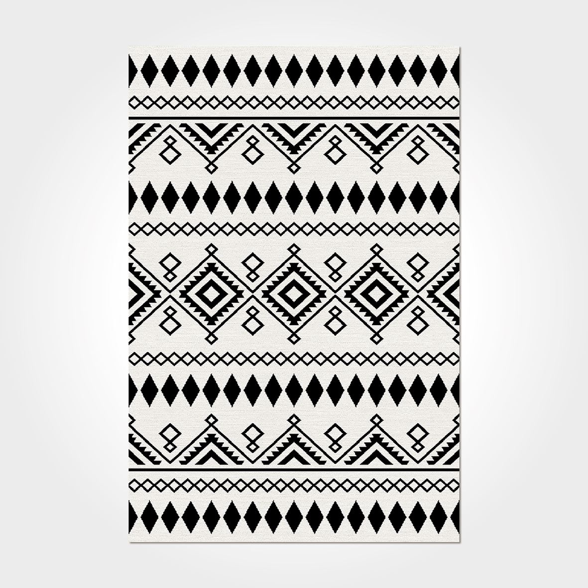İskandinav Çizgi Desenli Otantik Beyaz - Siyah Renkli Baskılı Kilim - DKB3048