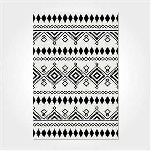 İskandinav Çizgi Desenli Otantik Beyaz - Siyah Renkli Baskılı Kilim - DKB3048