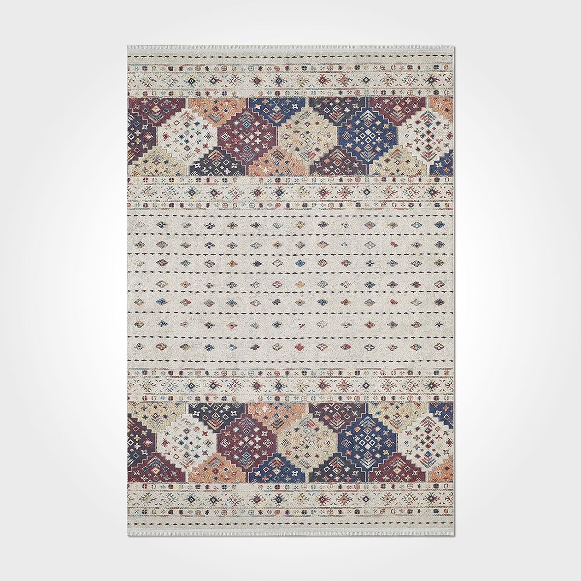 İskandinav Çizgi Desenli Otantik Soft Renkli Baskılı Kilim - DKB3075