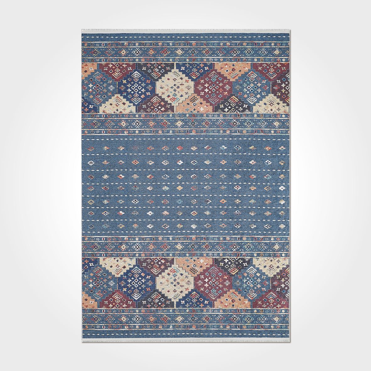İskandinav Çizgi Desenli Otantik Soft Turkuaz Renkli Baskılı Kilim - DKB3076