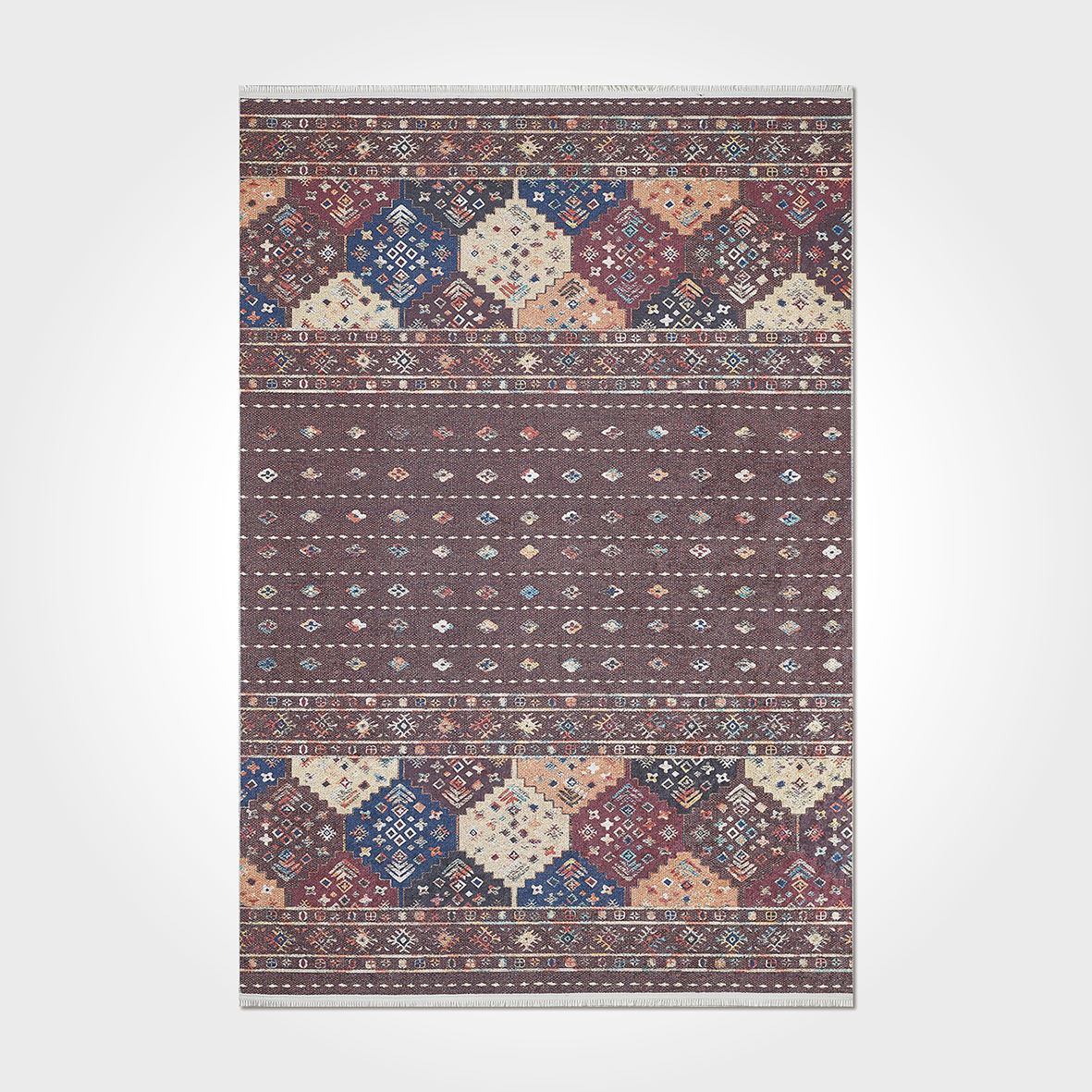 İskandinav Çizgi Desenli Otantik Kiremit Renkli Baskılı Kilim - DKB3077