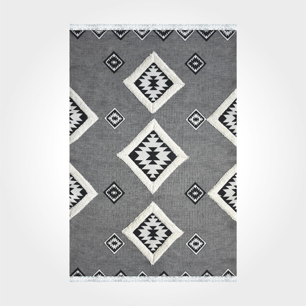 Siyah Beyaz Etnik Desen Kilim - DK84002