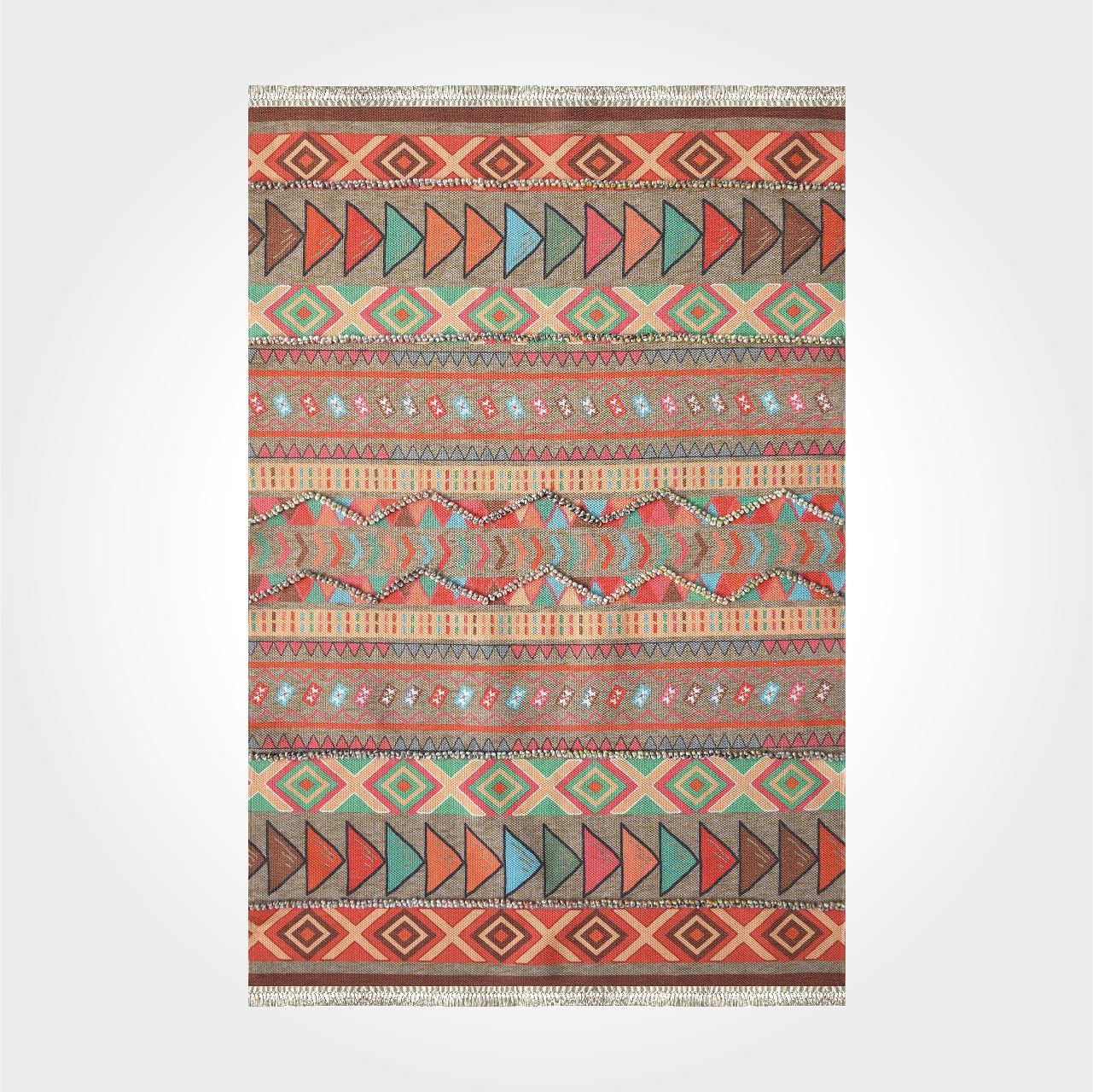 Renkli Ponpon Detaylı Dokuma Kilim - DK84006