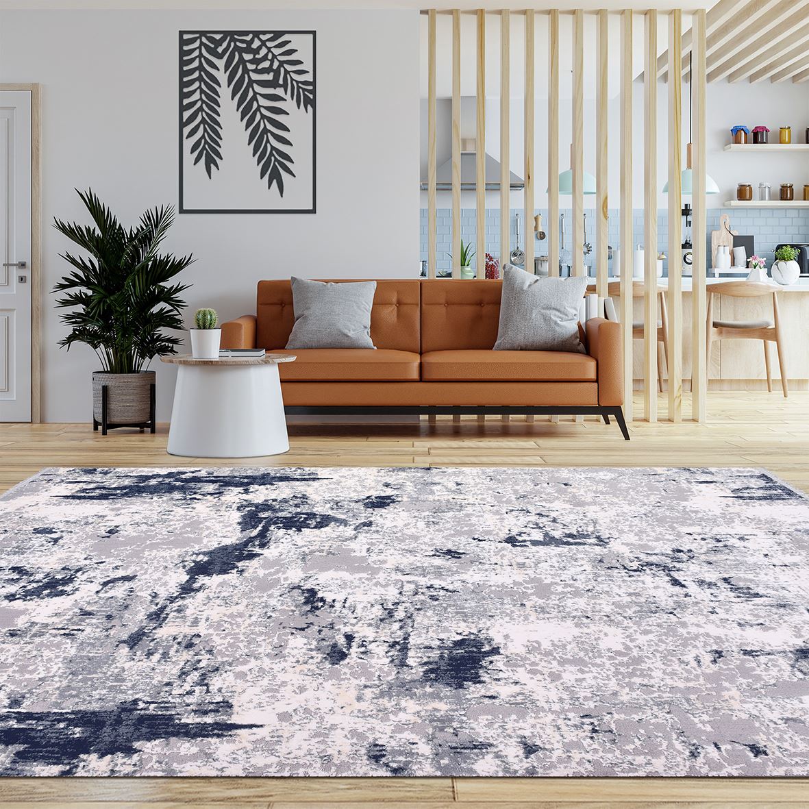 Lacivert Gri Modern Toz Leke Tutmaz Halı - DK9401M