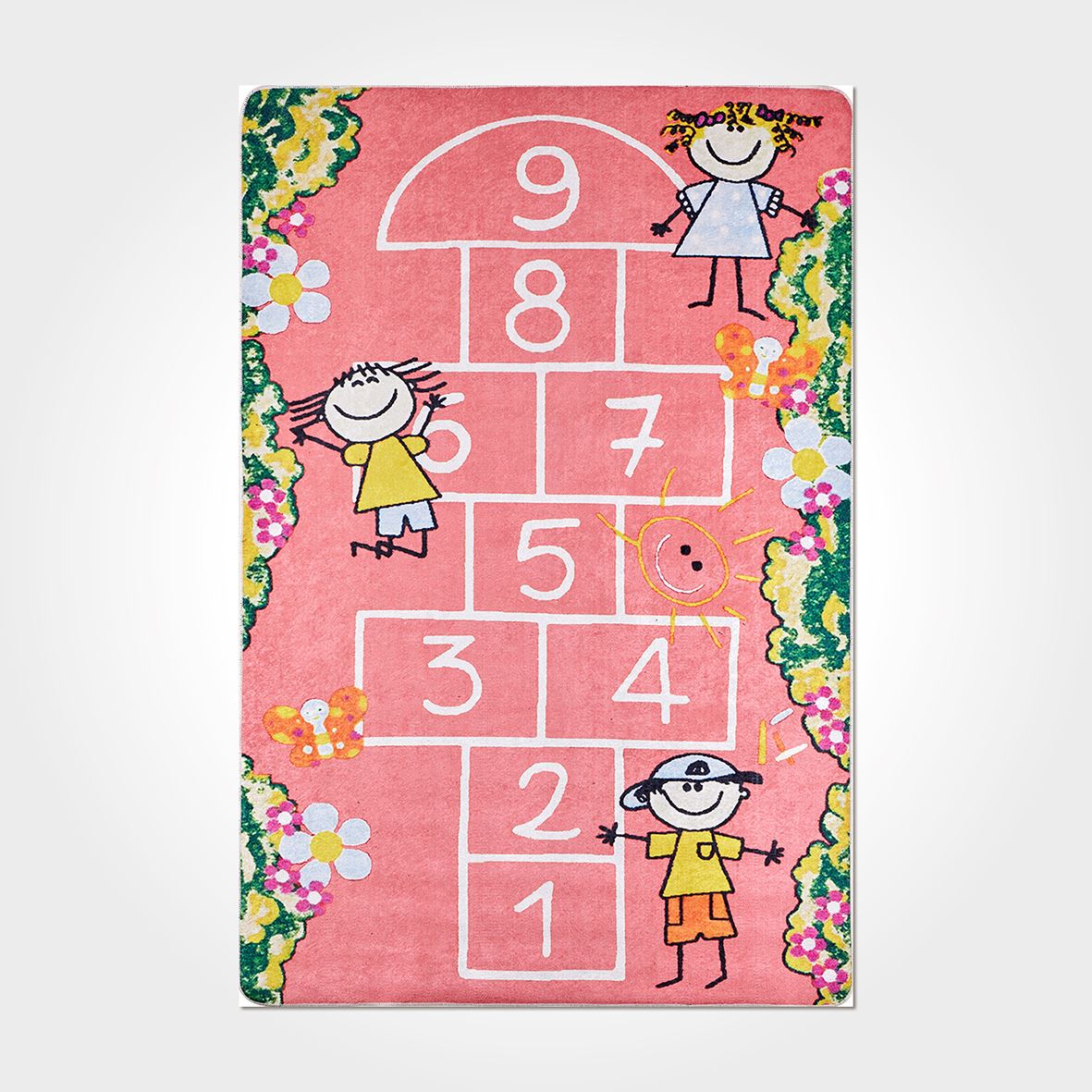 Pembe Renkli Oyun Desenli Çocuk Odası Baskılı Kilim - DKB6006