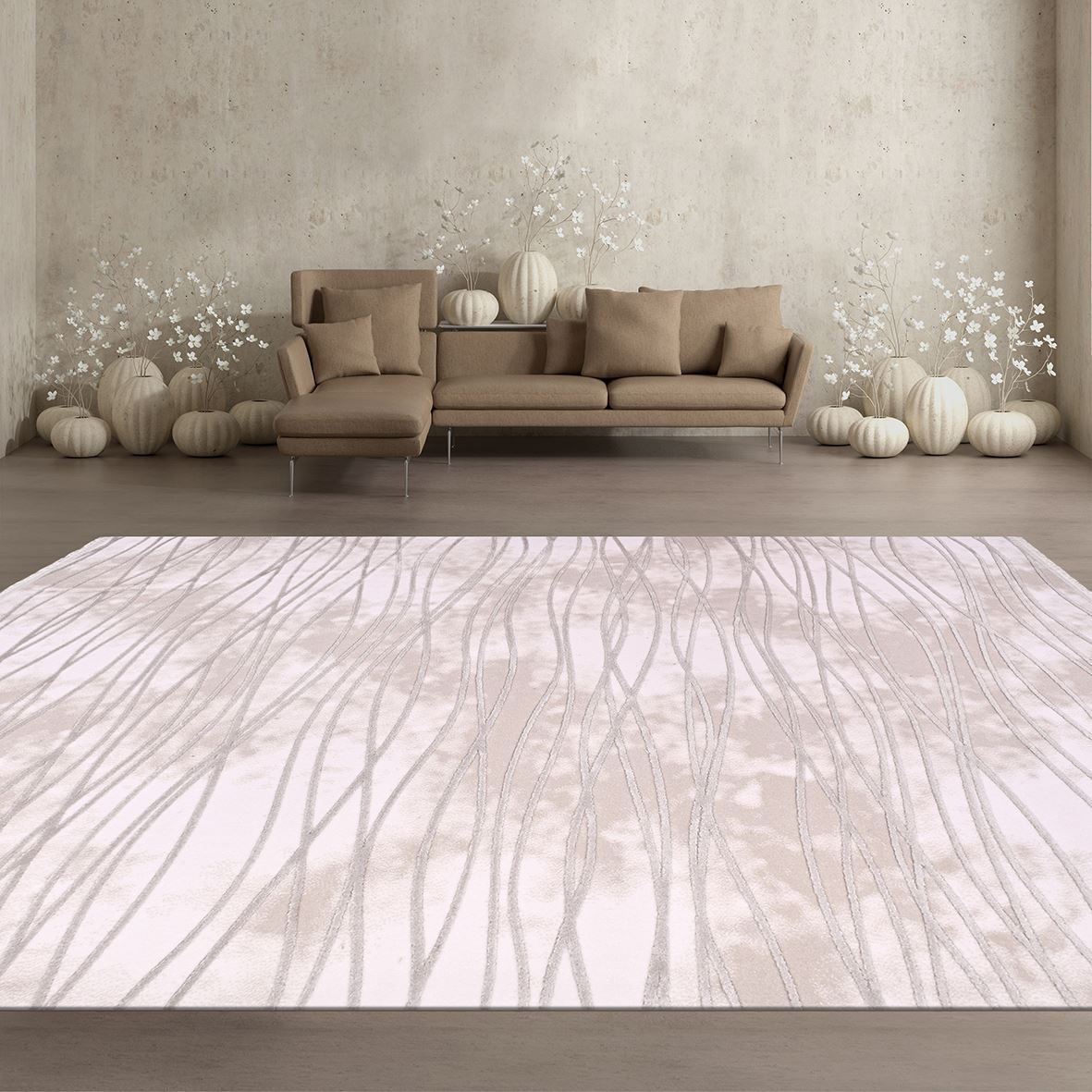 Bej Gri Modern Toz Leke Tutmaz Halı - DK96551