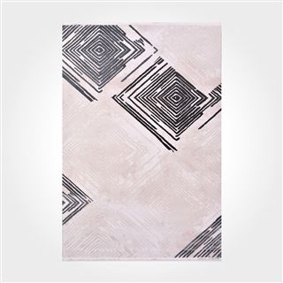 Krem - Lacivert Modern Salon Halısı - DK97551