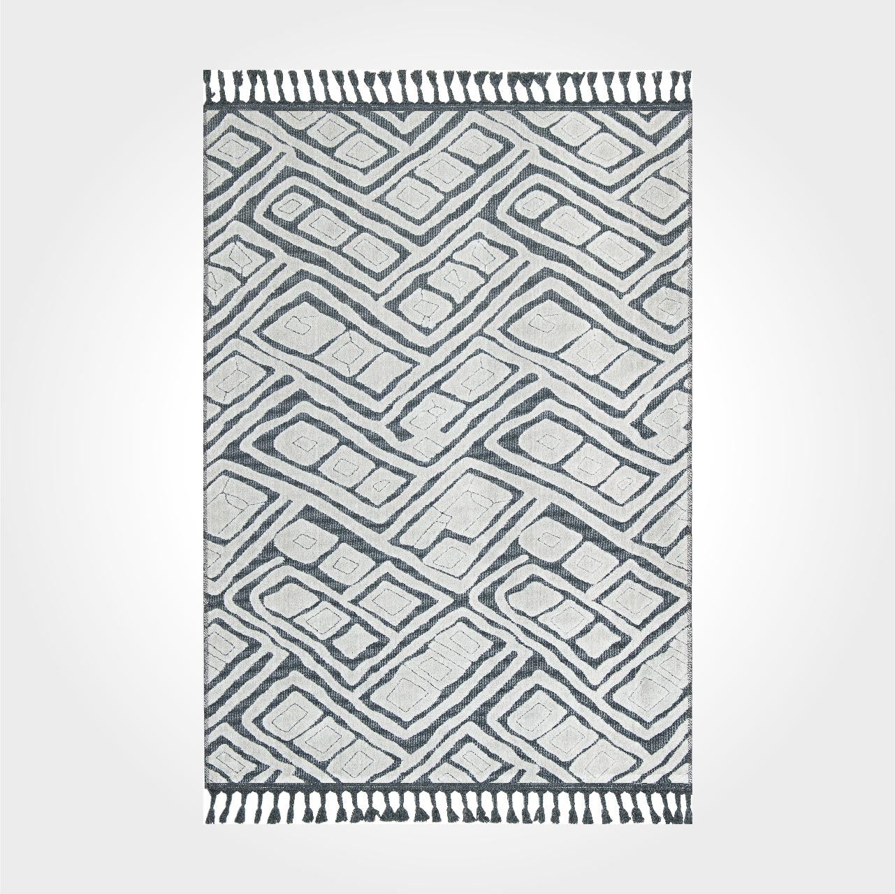 Antrasit Beyaz Modern Saçaklı Kilim - DK89202