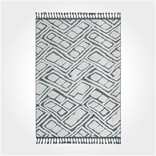 Antrasit Beyaz Modern Saçaklı Kilim - DK89202