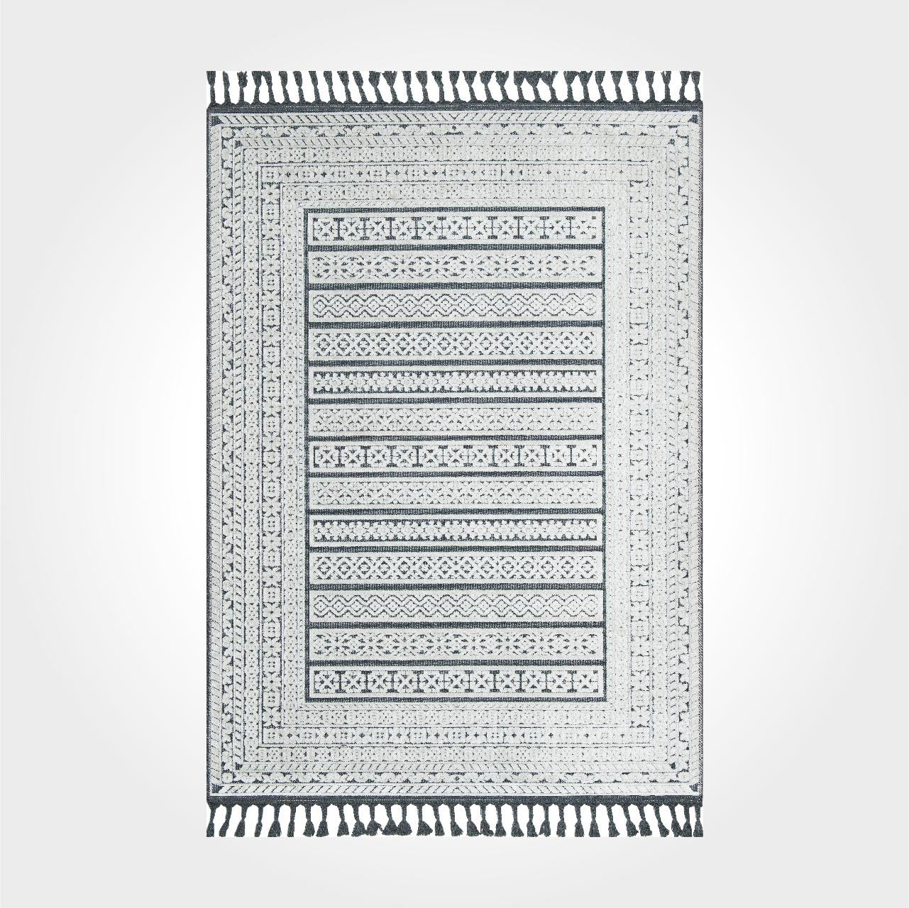 Beyaz Antrasit Saçaklı Modern Kilim - DK89203