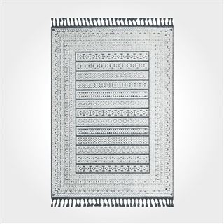 Beyaz Antrasit Saçaklı Modern Kilim - DK89203