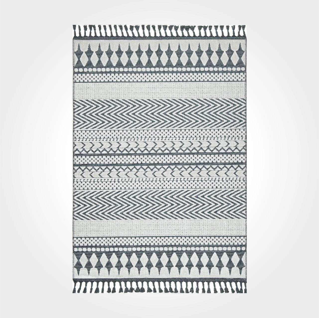 Antrasit Beyaz Etnik Desen Kilim - DK89204