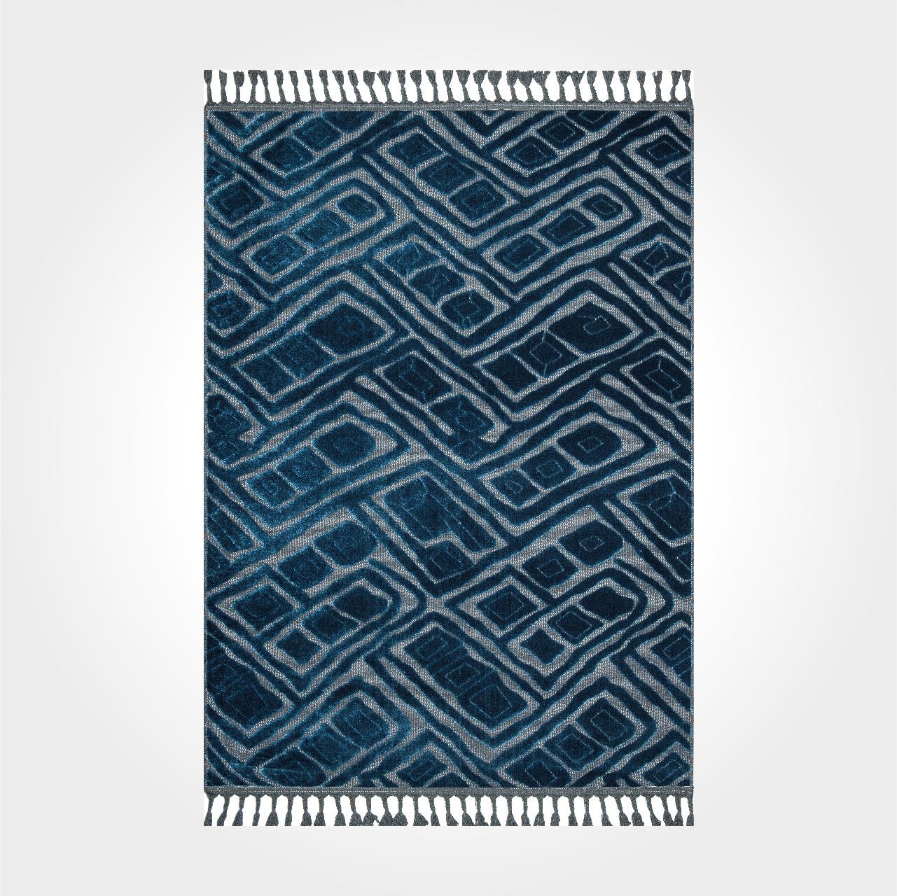 Lacivert Antrasit Saçaklı Modern Kilim - DK89209