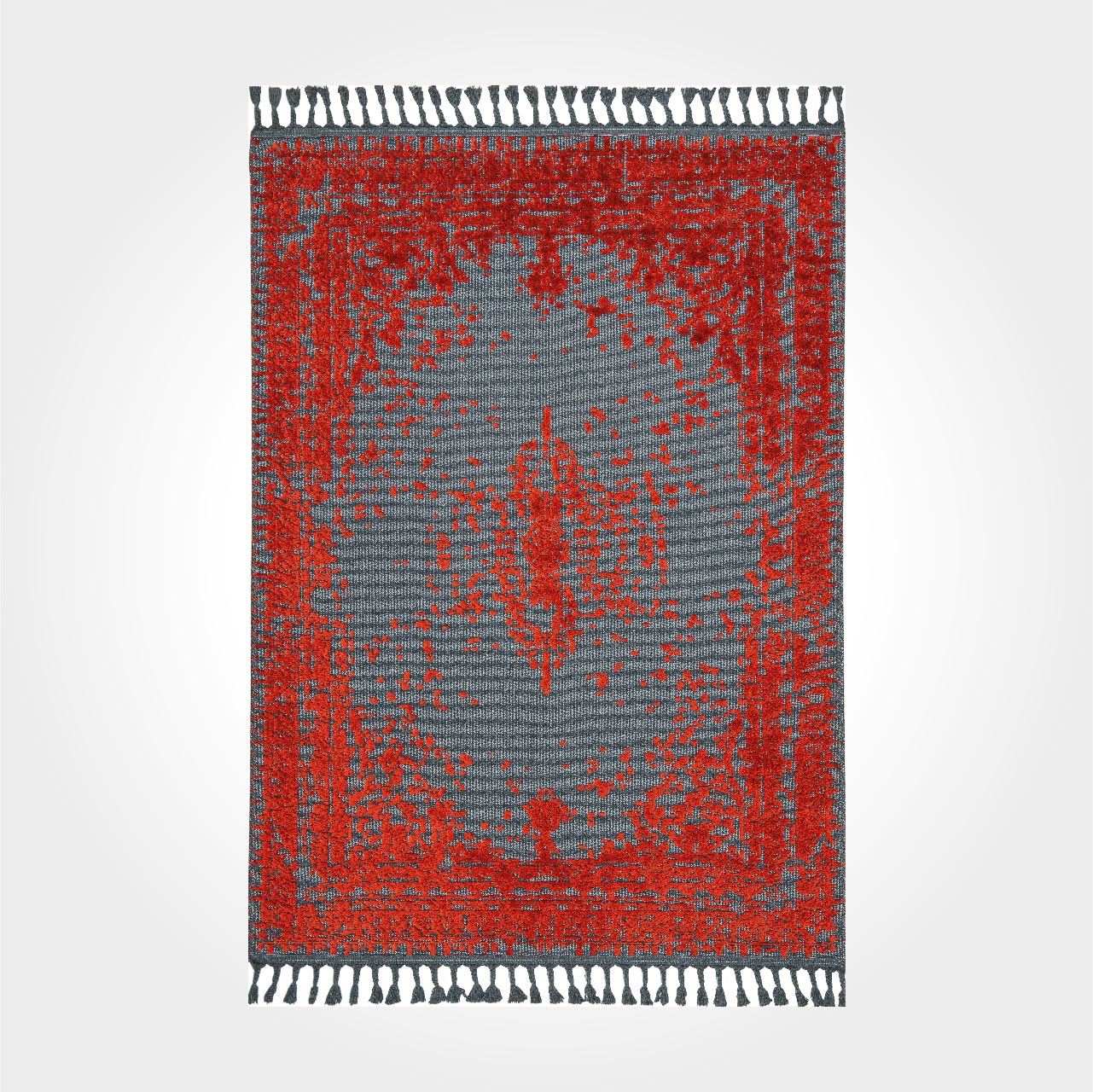 Kırmızı Antrasit Saçaklı Bordürlü Kilim - DK89212