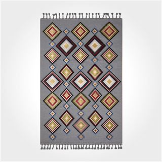 Gri Geometrik Desen Saçaklı Kilim - DK89234