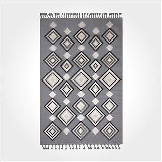Gri Geometrik Desen Saçaklı Kilim - DK89239
