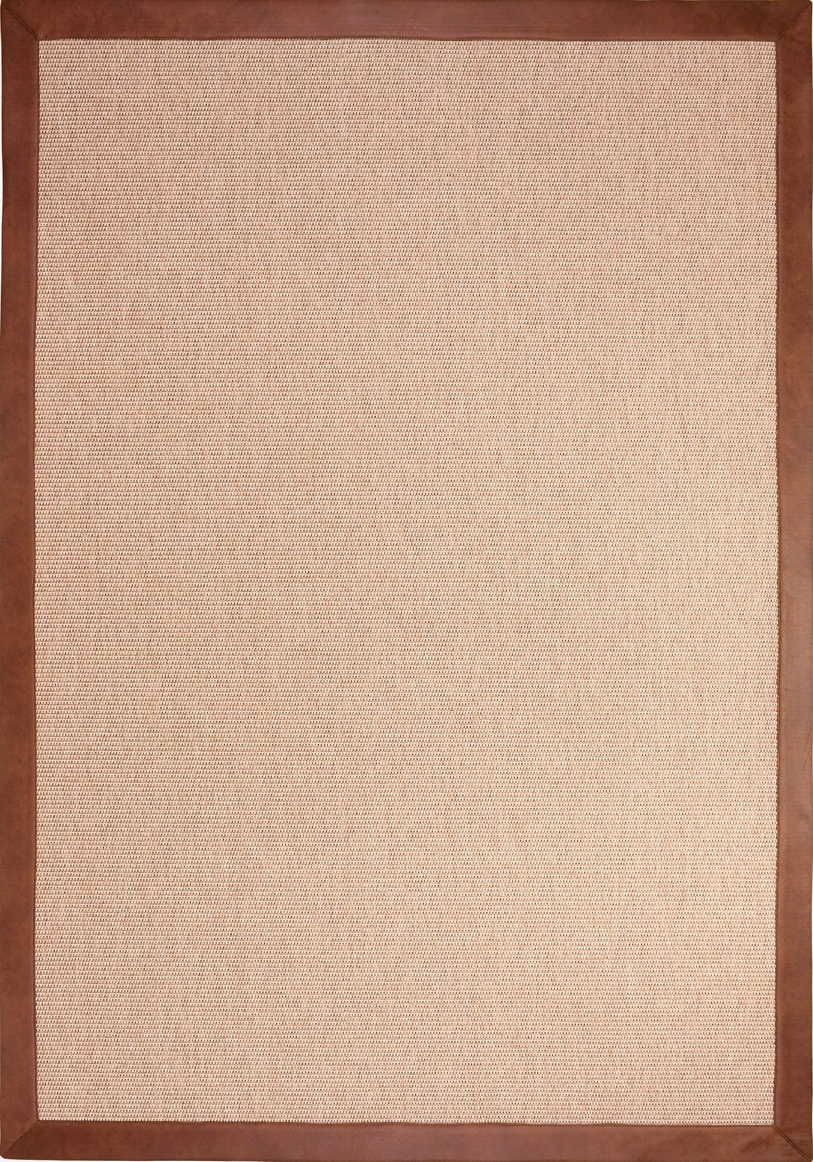 Kahve Deri Bordür Krem Sisal Halı - DK1562