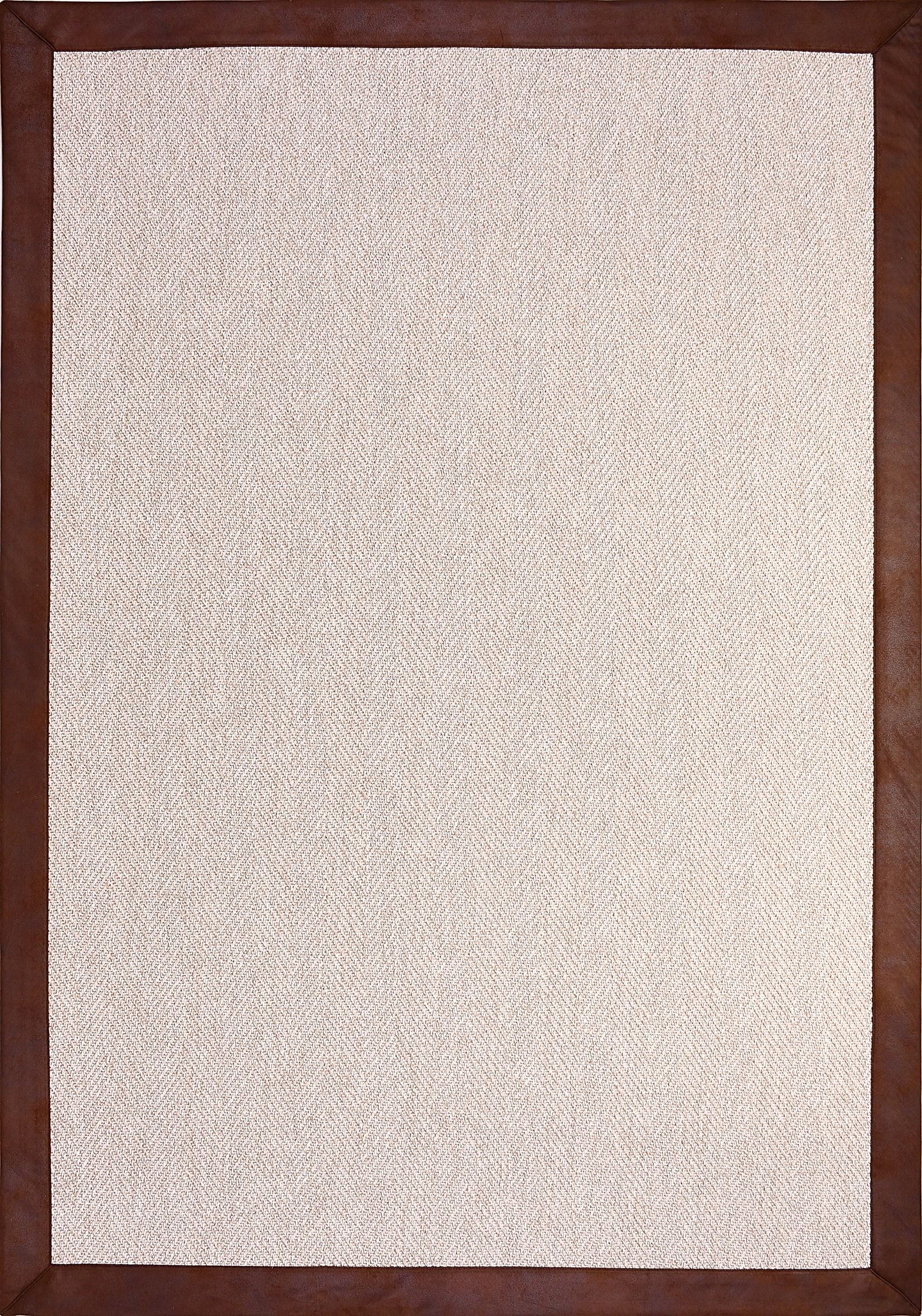 Kahve Deri Bordür Krem Sisal Halı - DK1559